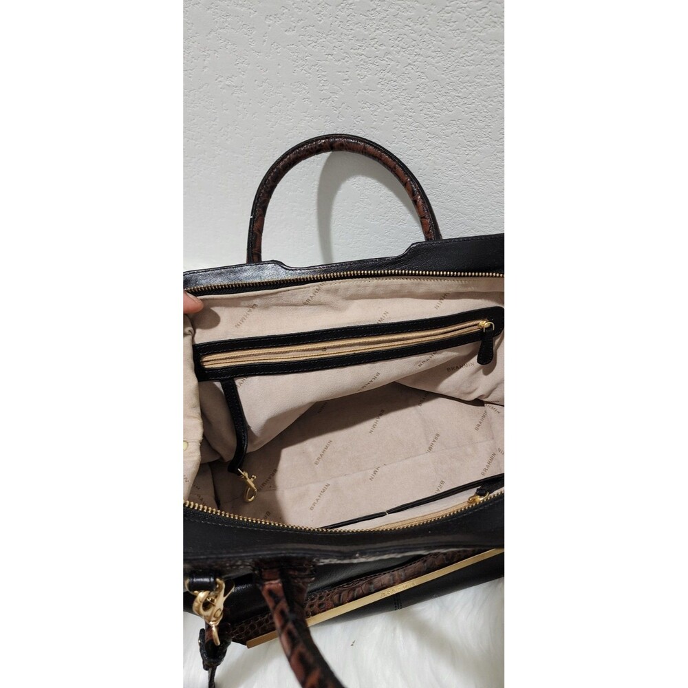 BRAHMIN TUSCAN COLLECTION Black Leather Shoulder Bag Croc Trim Handbag Purse - Picture 11 of 16